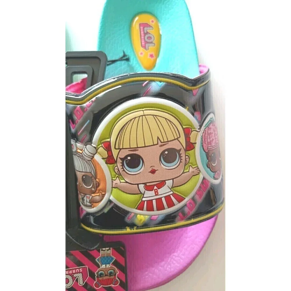LOL GIRLS Open Toe Slides Shoes Sandals Size 1/2 Youth Girls Rainbow Color New